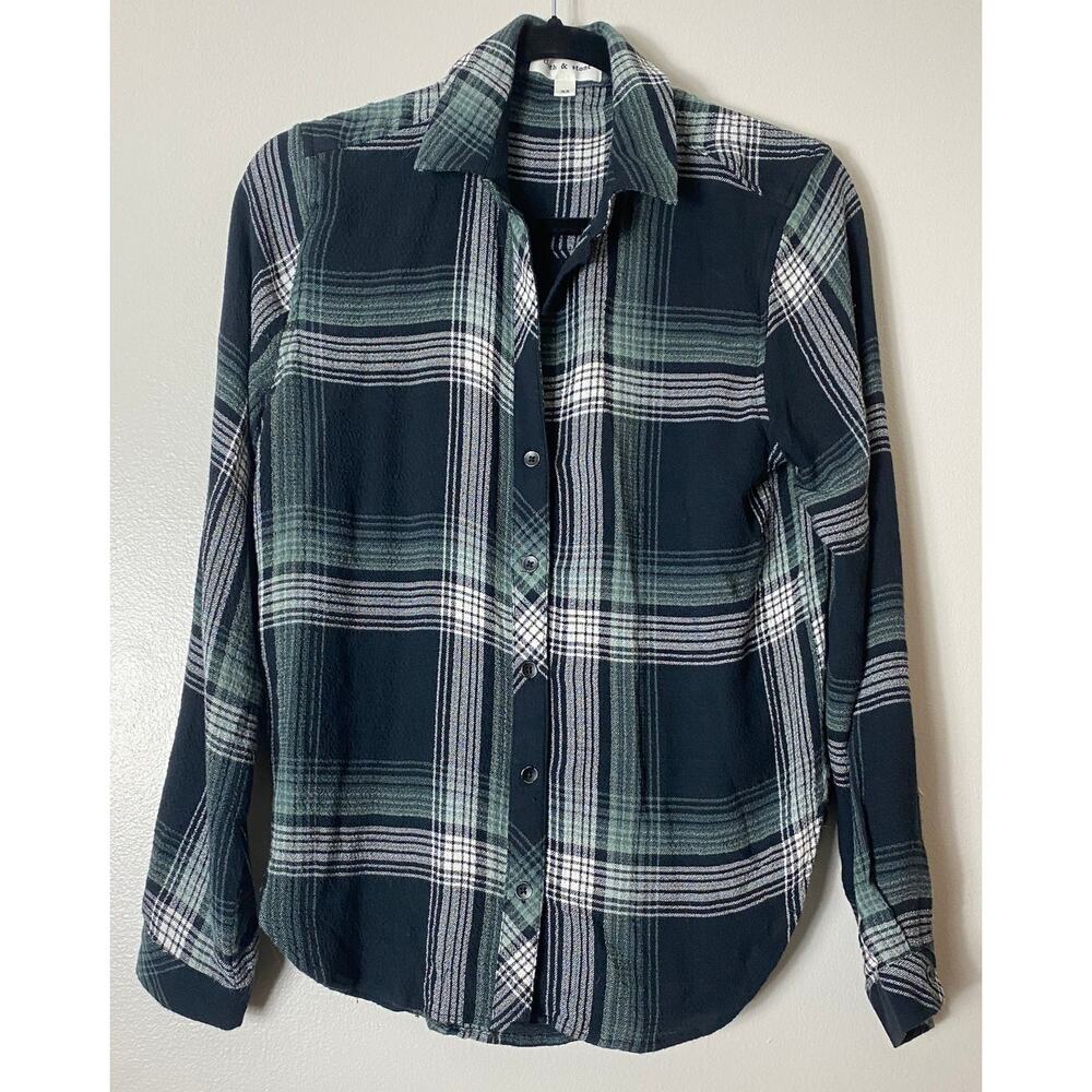 ANTHROPOLOGIE CLOTH & STONE SHIRT XS TOP PLAID BUTTON DOWN WESTERN FLANNEL CHECK